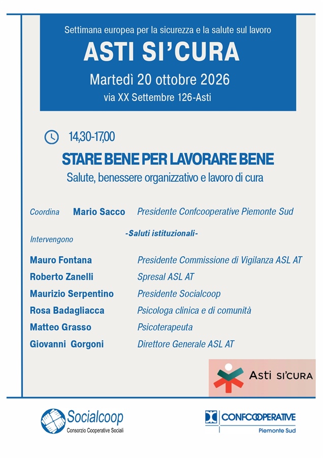 “Stare bene per lavorare bene”: ad Asti un incontro su salute, benessere lavorativo e professioni sanitarie